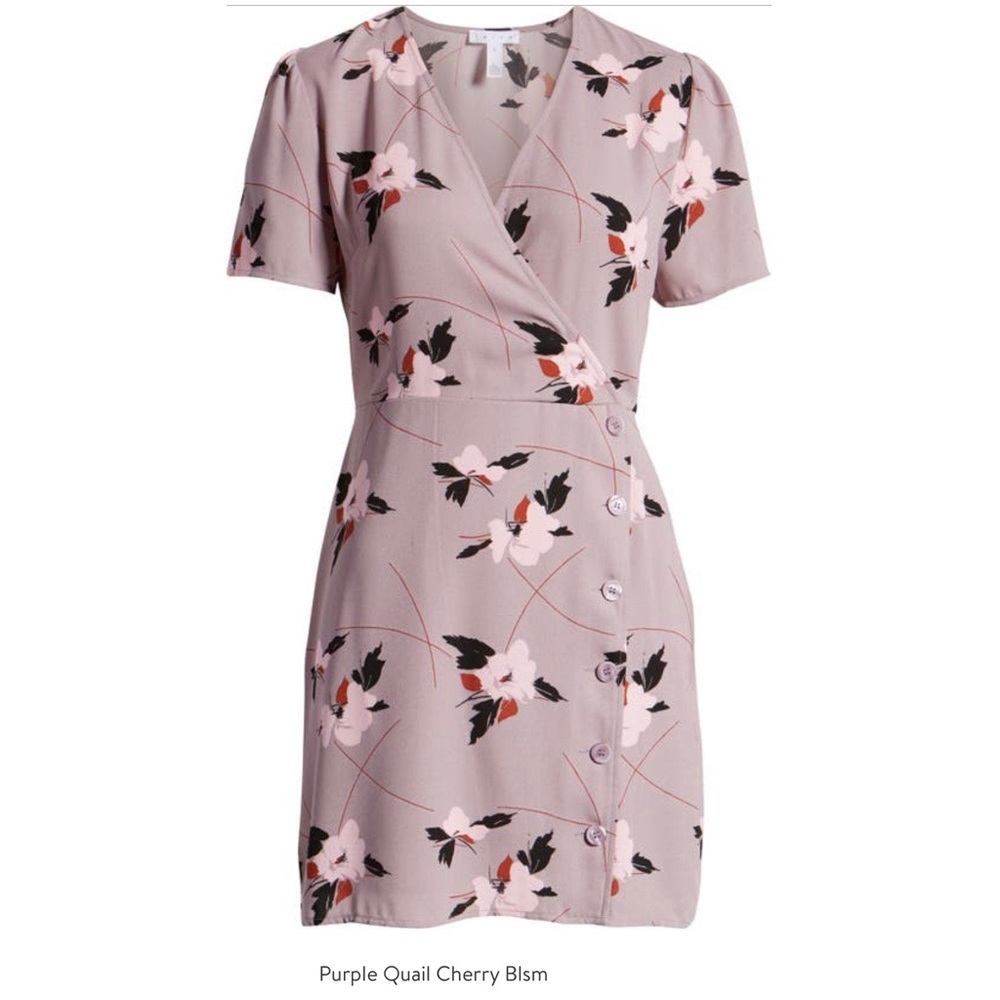 Leith Side Button Mini Dress in Purple Quail Cherry Blossom